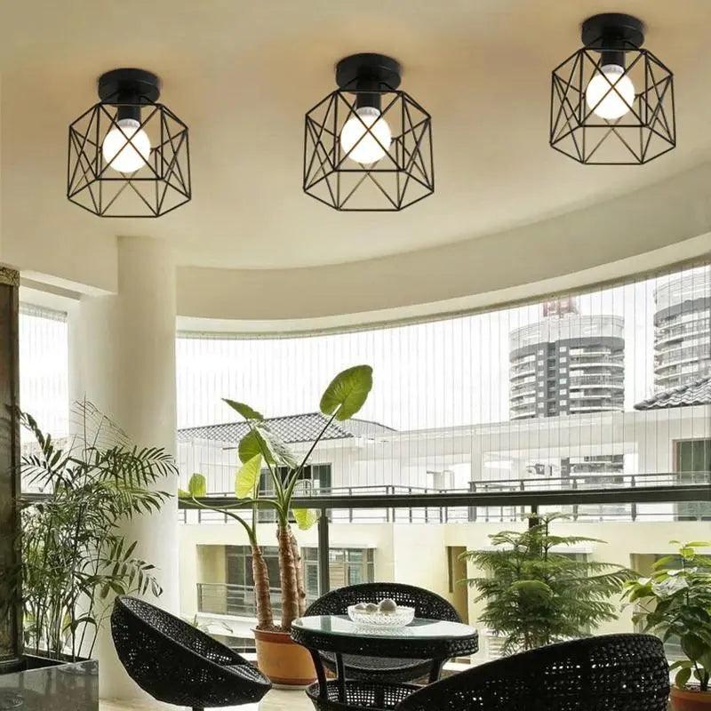ForgeLight - Plafonnier Cage Noir Élégant | Design métallique E27 compatible LED