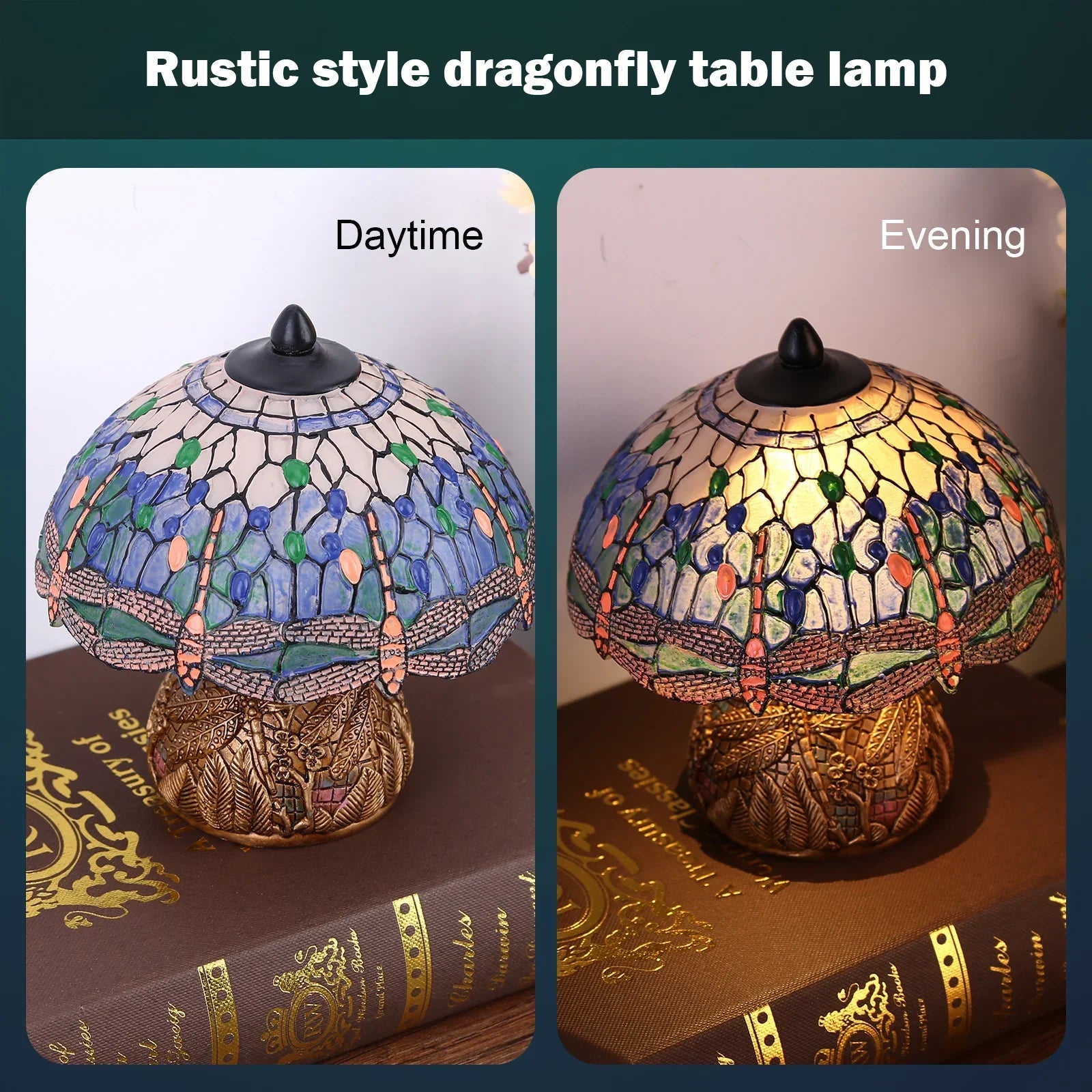 LuxeVintage - Lampe en verre teinté libellule