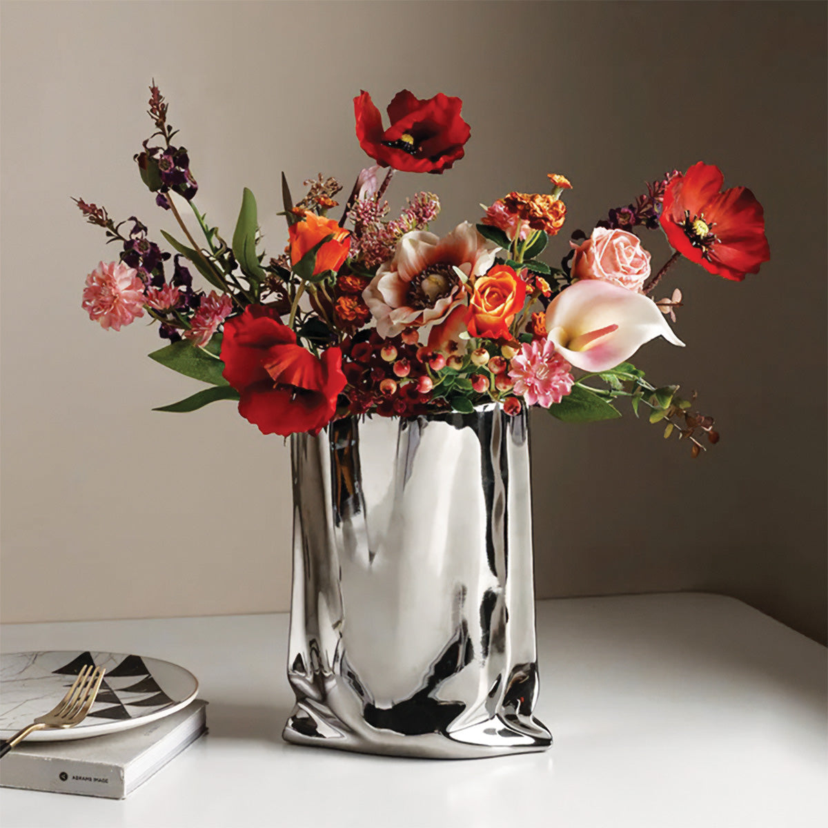 Vase à Fleurs Plissé | Décor Contemporain, Idéal pour Toute Pièce
