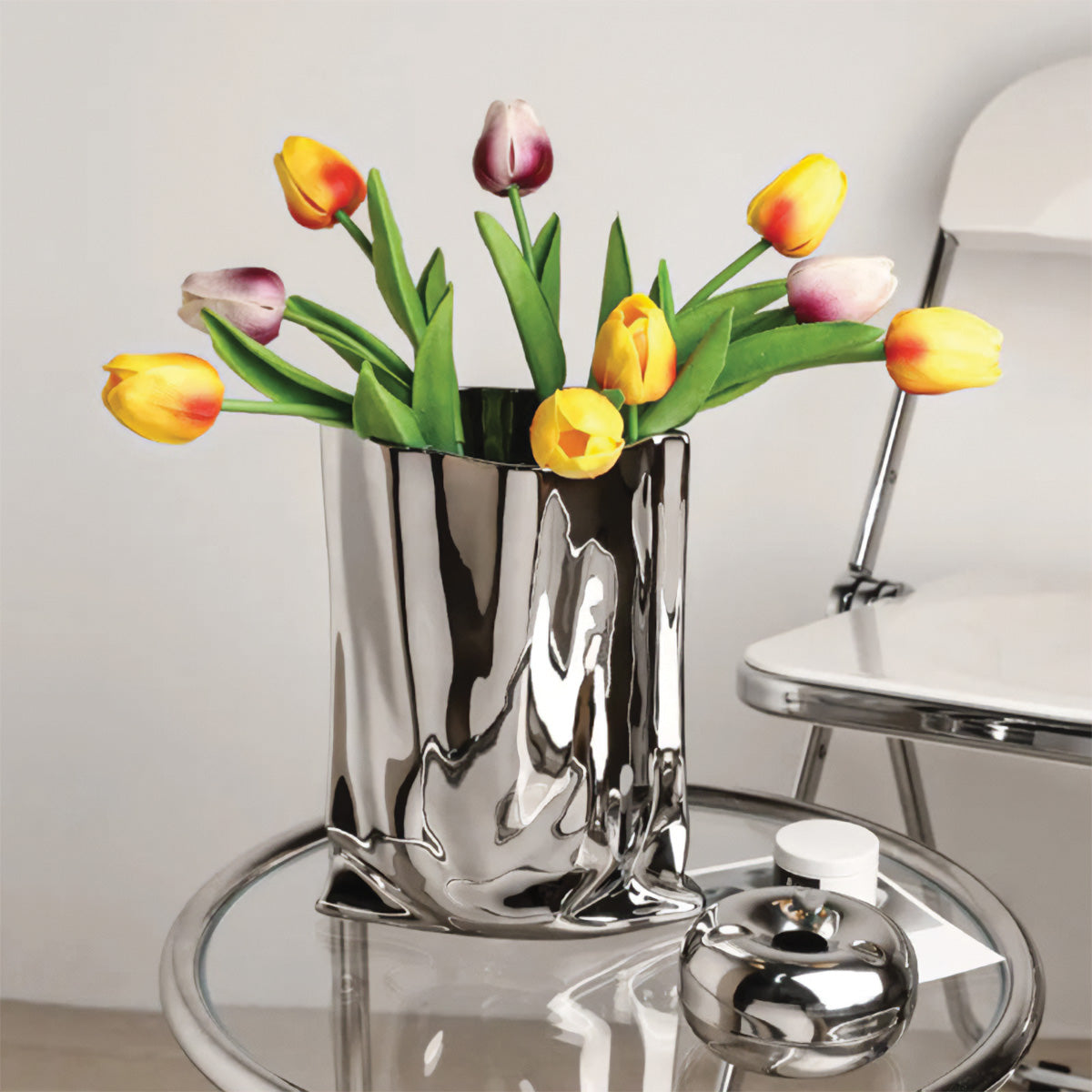 Vase à Fleurs Plissé | Décor Contemporain, Idéal pour Toute Pièce