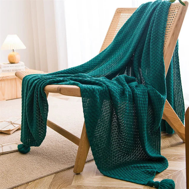 NordicKnit | Couverture en maille épaisse avec pompons