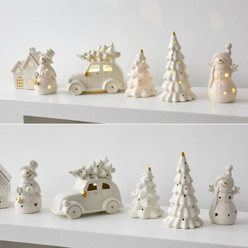 Bonhomme de neige lumineux - Bonhomme de neige en céramique éclairant