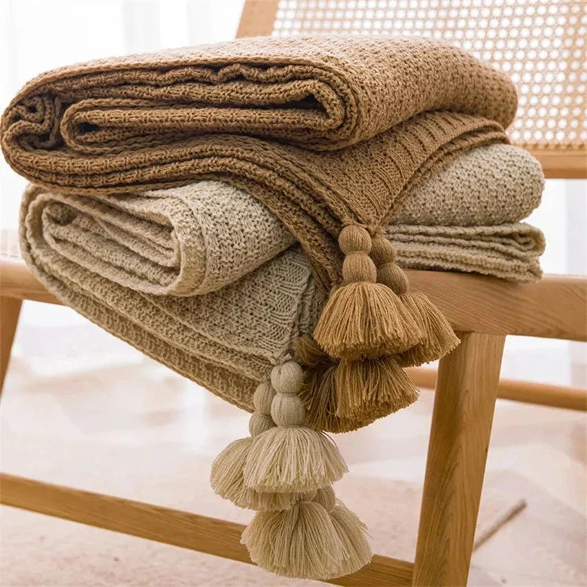 NordicKnit | Couverture en maille épaisse avec pompons