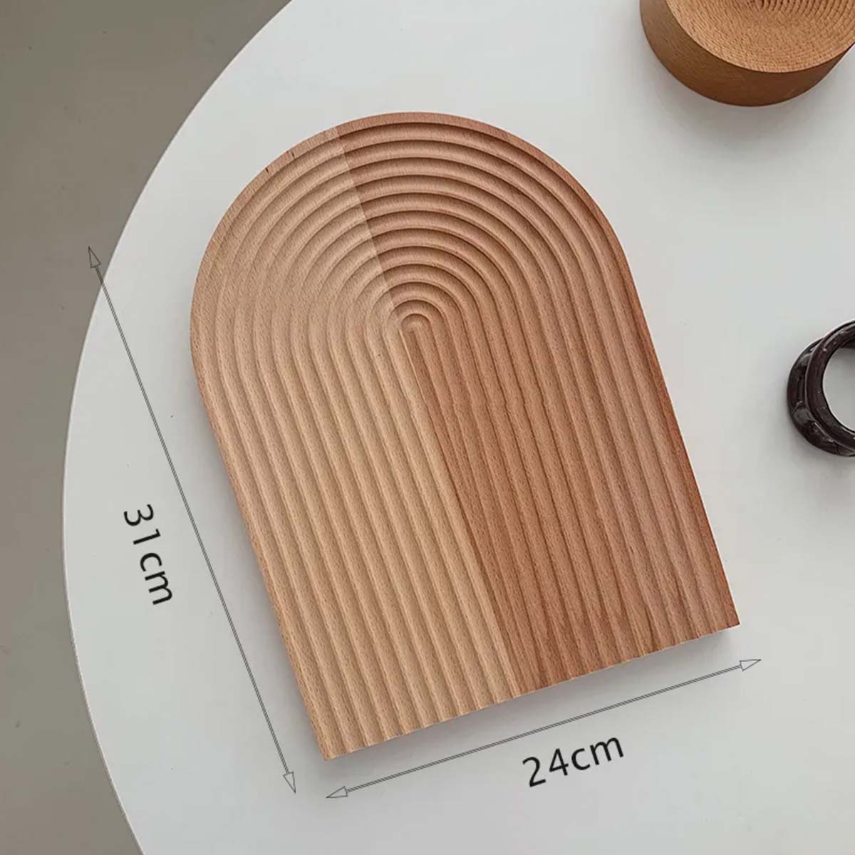 Plateau en Bois Ondulé | Élégant Plateau en Bois Naturel, Accessoire de Maison Stylé