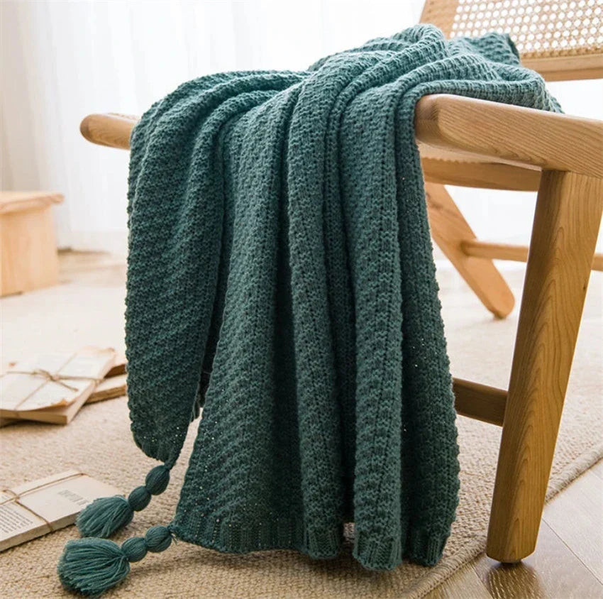 NordicKnit | Couverture en maille épaisse avec pompons
