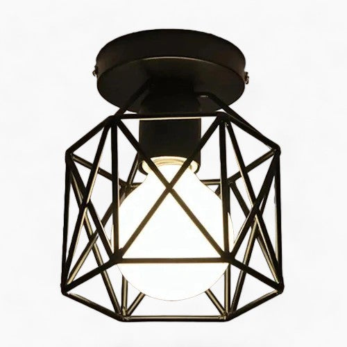 ForgeLight - Plafonnier Cage Noir Élégant | Design métallique E27 compatible LED