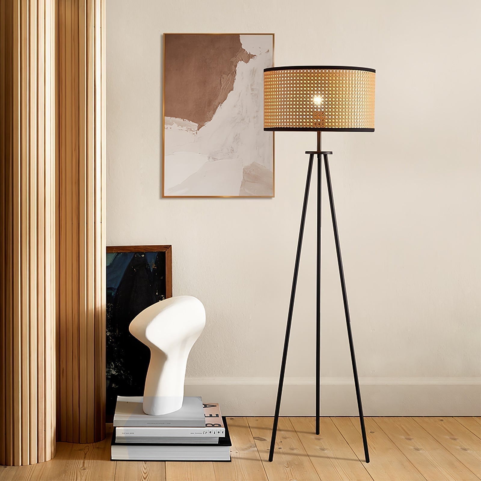 Lampe sur trépied moderne en rotin | Fait à la main et économe en énergie