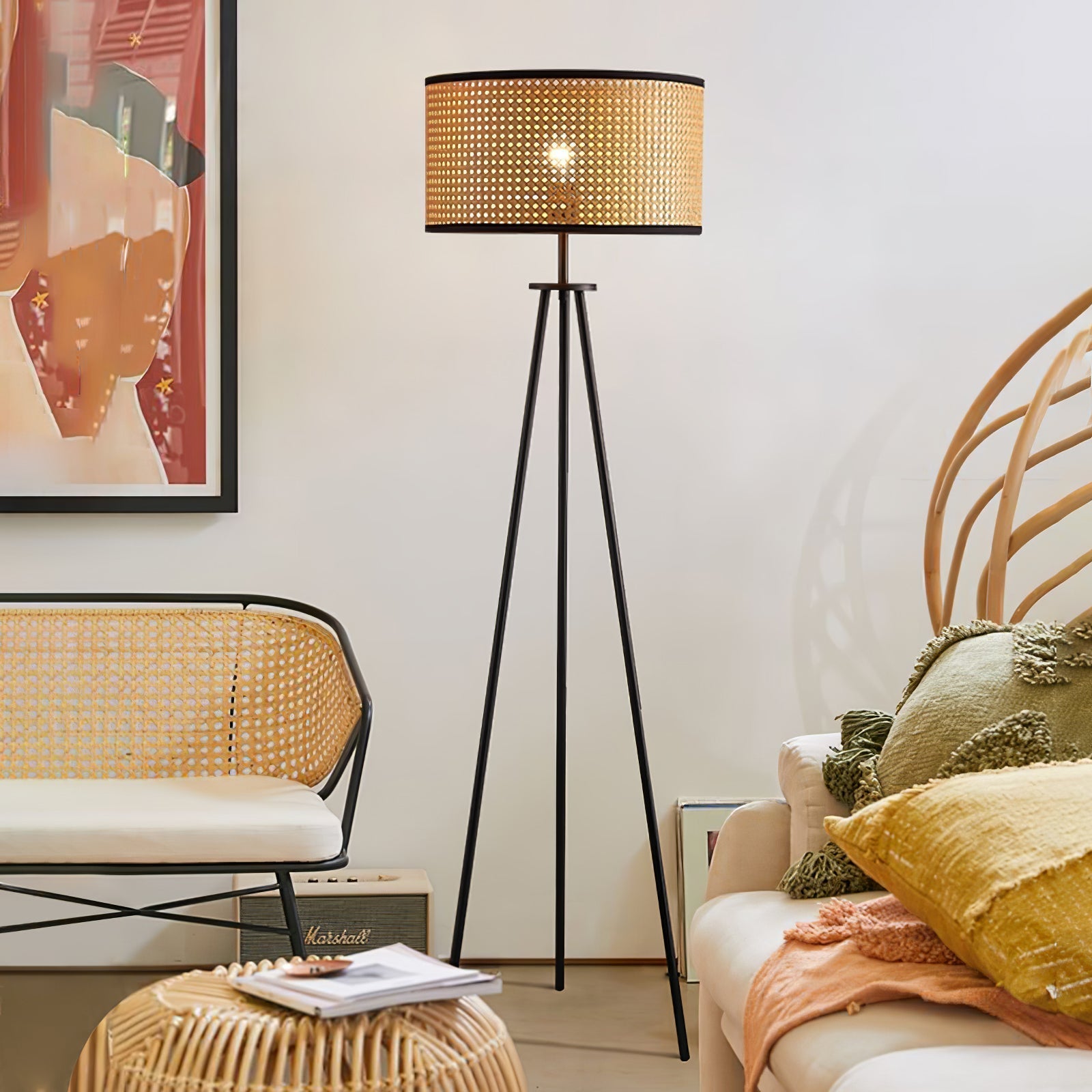 Lampe sur trépied moderne en rotin | Fait à la main et économe en énergie