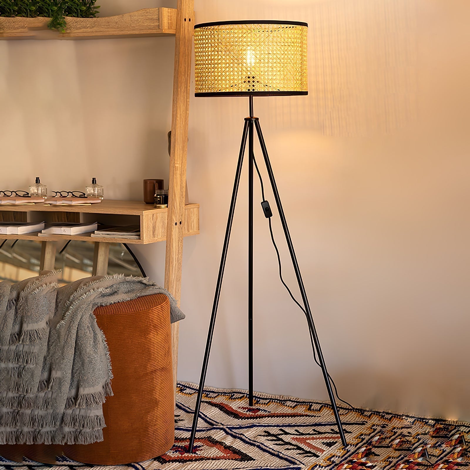 Lampe sur trépied moderne en rotin | Fait à la main et économe en énergie