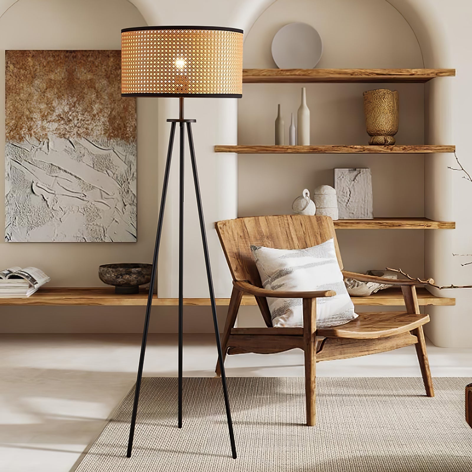 Lampe sur trépied moderne en rotin | Fait à la main et économe en énergie