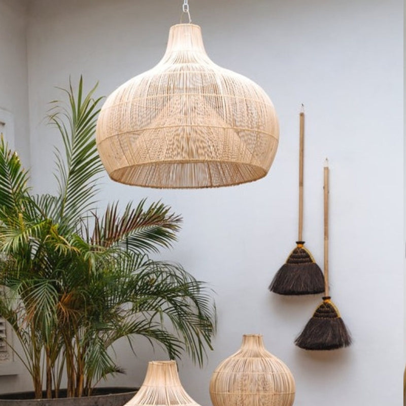 Luminaires suspendus en rotin noués à la main | Éclairage intérieur/extérieur élégant