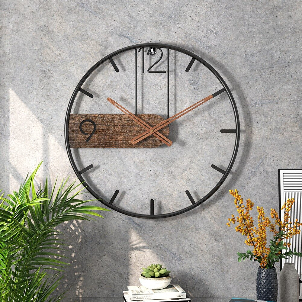 Montre murale en acier noyer - Design moderne avec une touche de nature