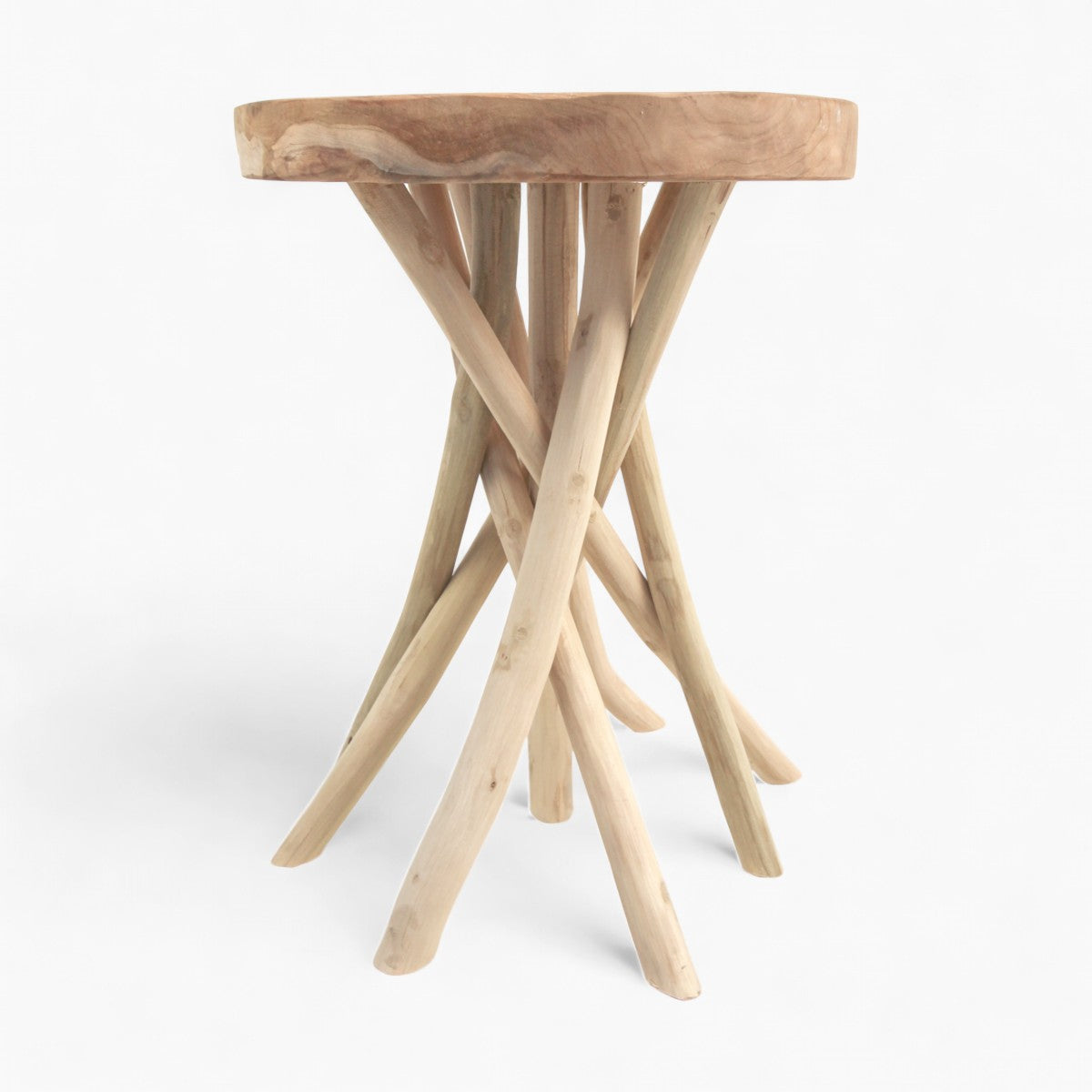 Tabouret d'accent en branche - Pieds en branches torsadées naturelles, assise en bois massif