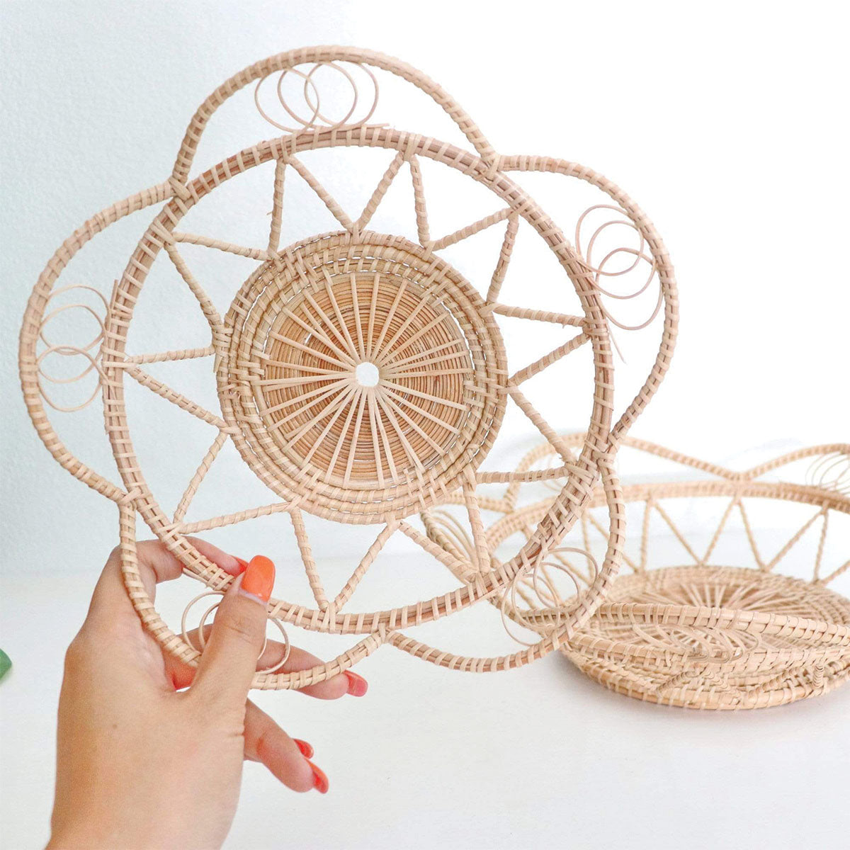 Plateaux tissés naturels artisanaux | Solutions de rangement élégantes faites main