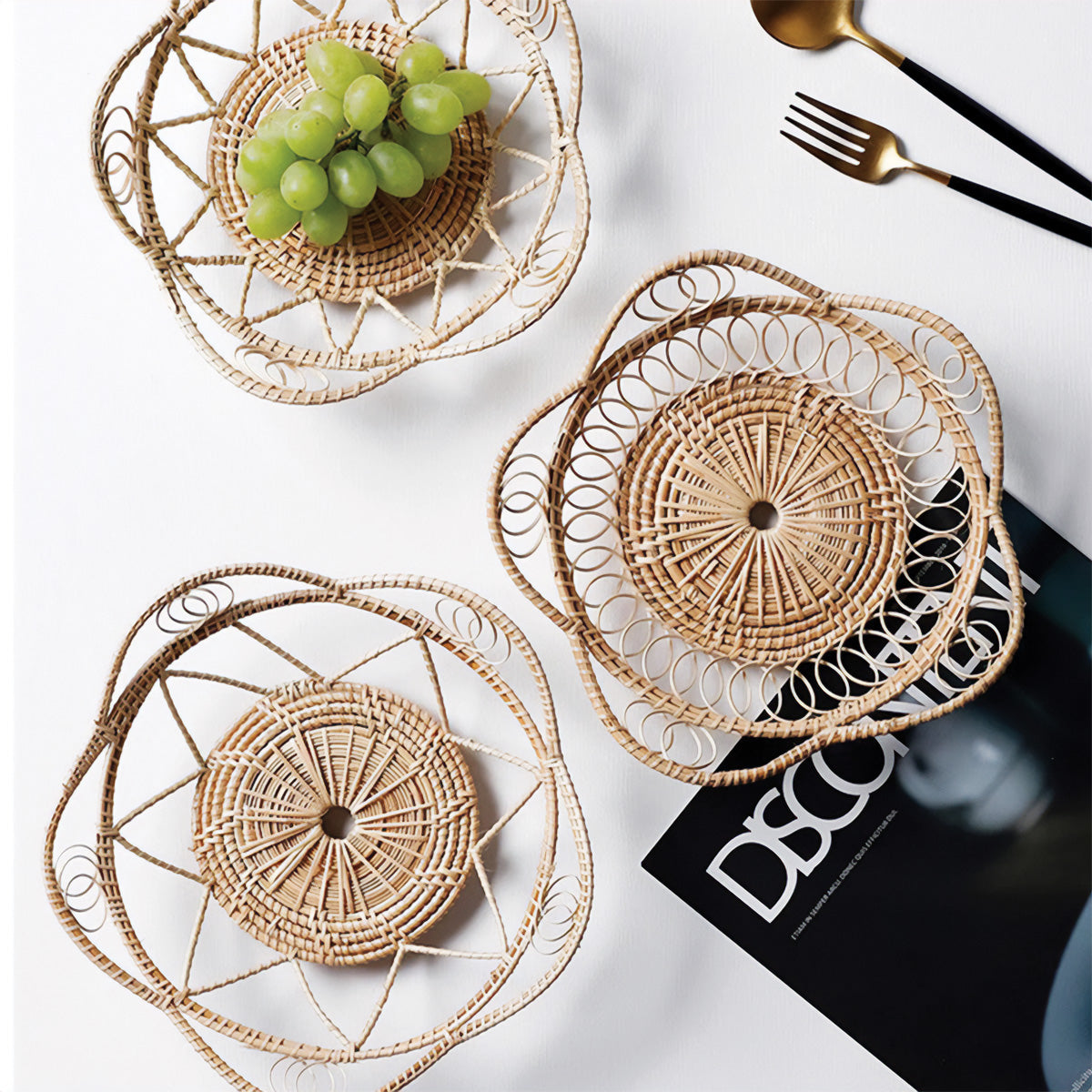 Plateaux tissés naturels artisanaux | Solutions de rangement élégantes faites main