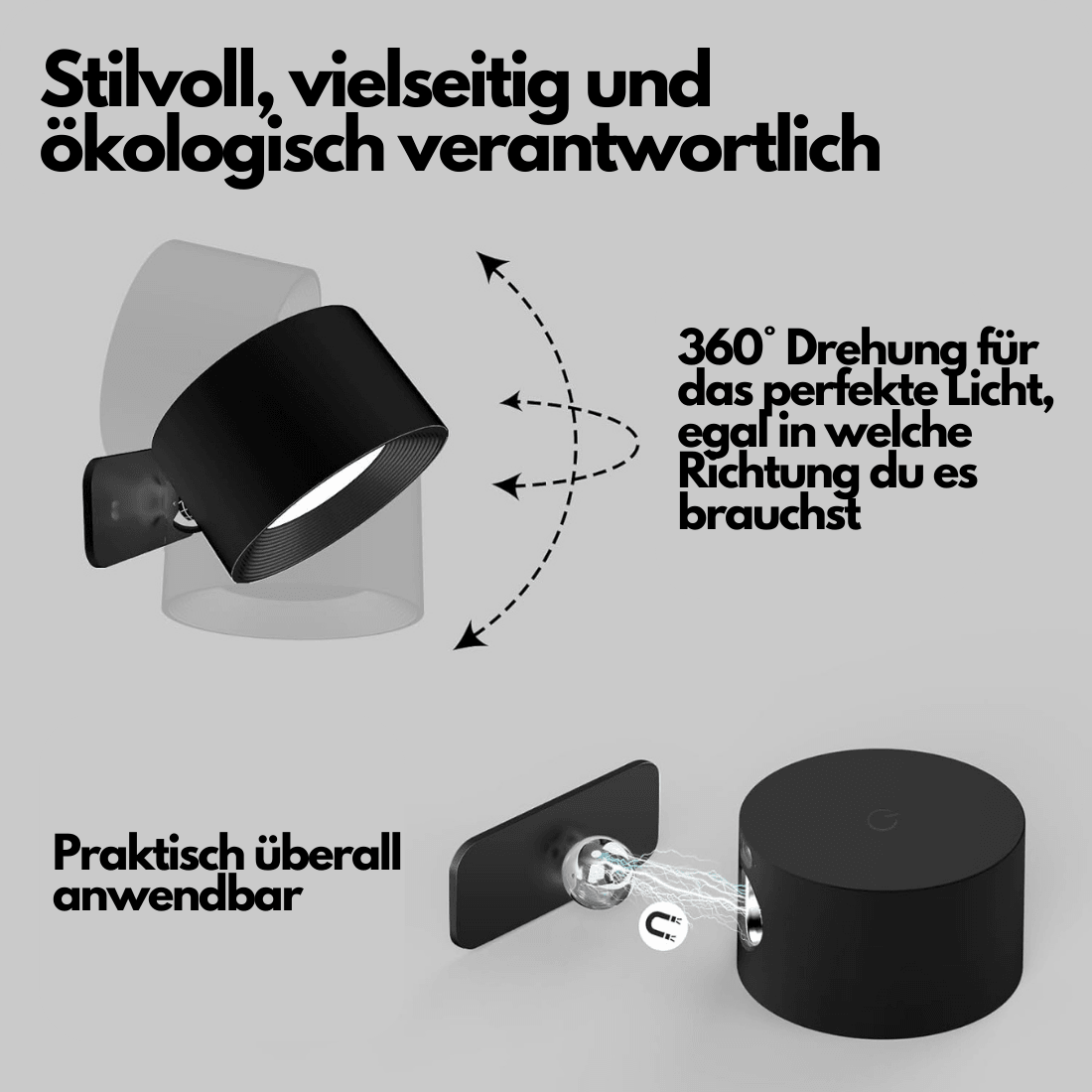 GlowFlex - Lampe Murale Rechargeable | Solution d'éclairage LED polyvalente à 360°