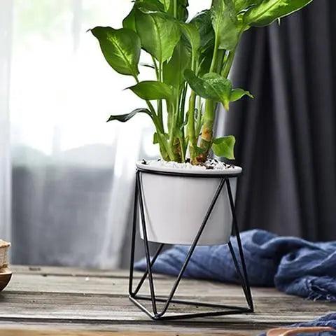 Pot en céramique avec support en fer | Jardinière moderne pour plantes aériennes et succulentes