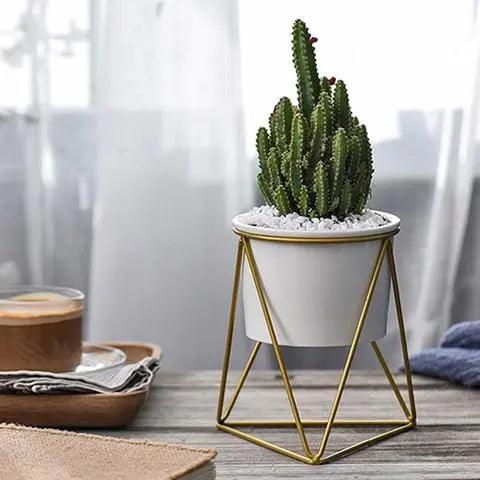 Pot en céramique avec support en fer | Jardinière moderne pour plantes aériennes et succulentes