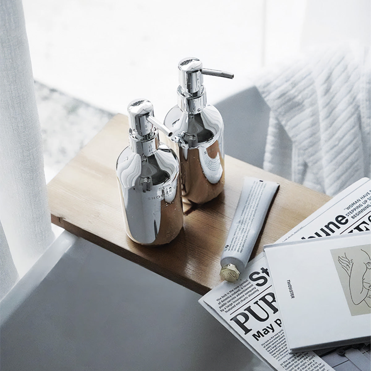 Ensemble de pompe à savon en chrome | Design moderne, accessoire de salle de bain élégant