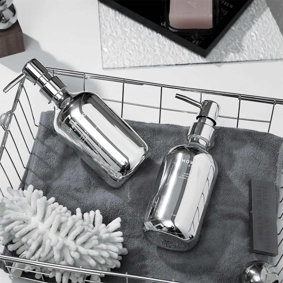 Ensemble de pompe à savon en chrome | Design moderne, accessoire de salle de bain élégant