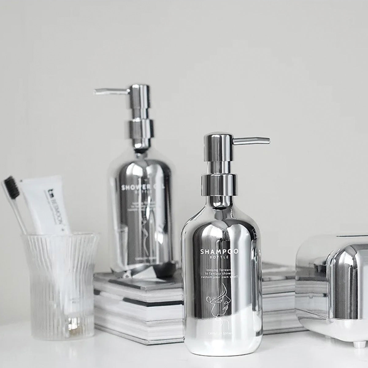 Ensemble de pompe à savon en chrome | Design moderne, accessoire de salle de bain élégant