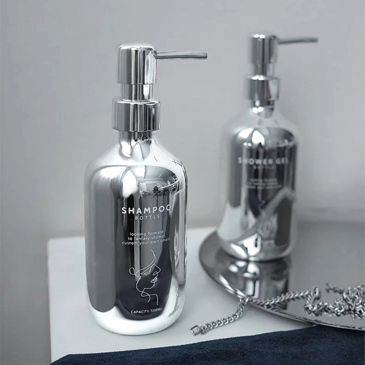 Ensemble de pompe à savon en chrome | Design moderne, accessoire de salle de bain élégant