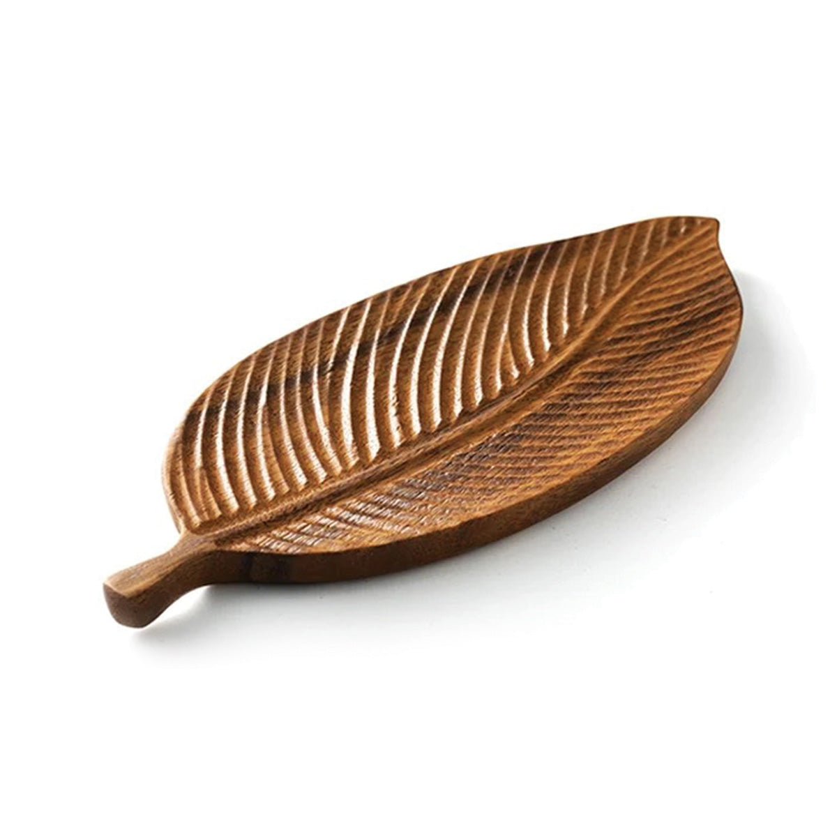 Plateau en Noyer Foncé avec Design de Feuille | Élégant Plateau de Service en Bois