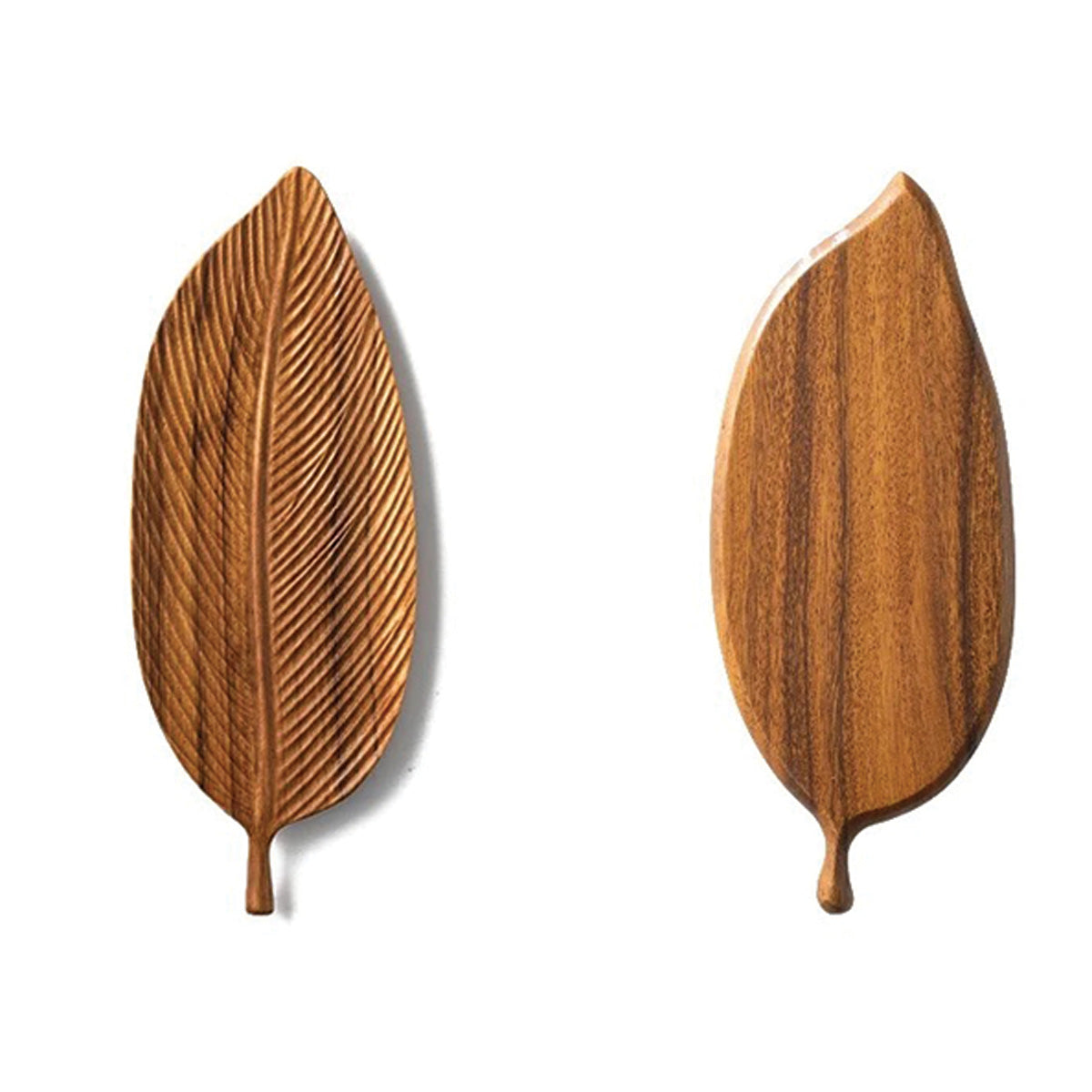 Plateau en Noyer Foncé avec Design de Feuille | Élégant Plateau de Service en Bois
