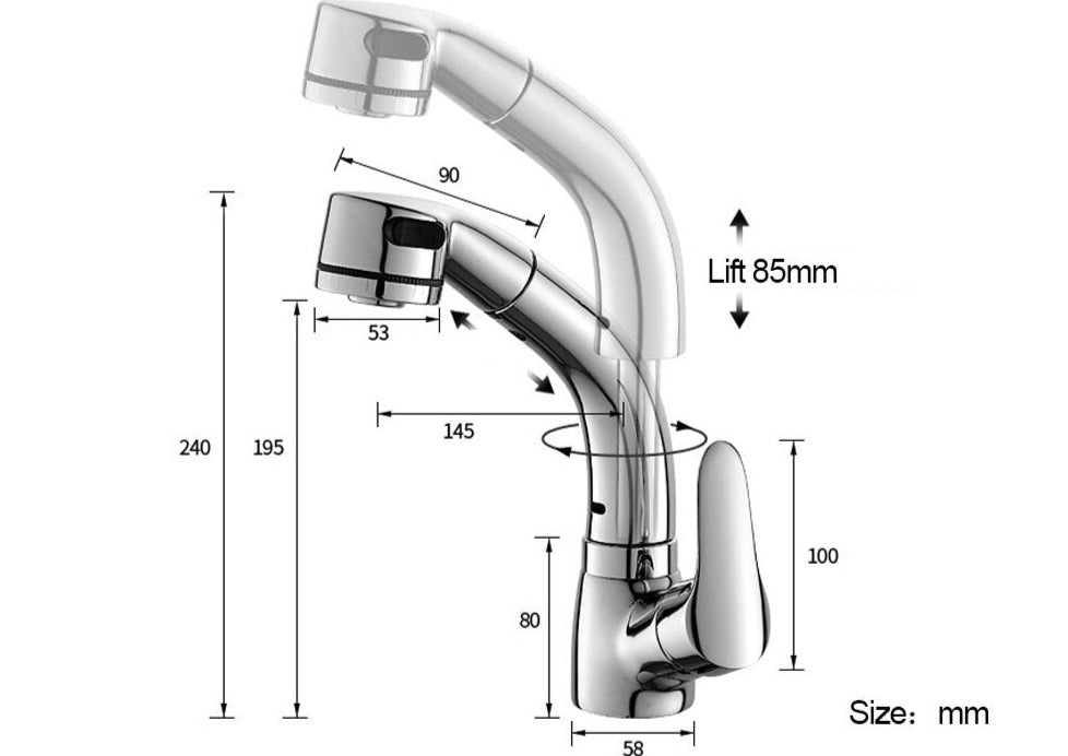 Robinet de salle de bain à tirage | Mitigeur en laiton pour une fonctionnalité élégante