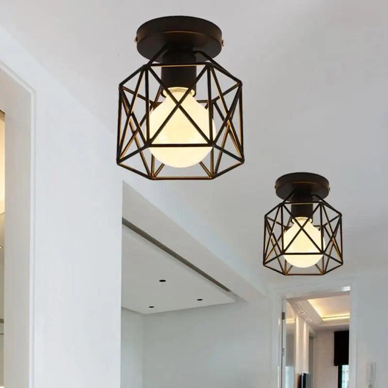 ForgeLight - Plafonnier Cage Noir Élégant | Design métallique E27 compatible LED