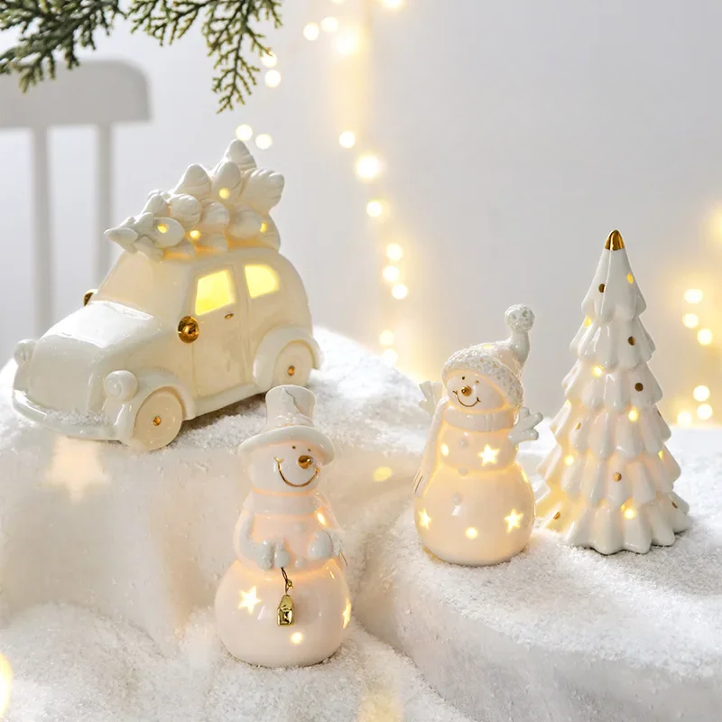 Bonhomme de neige lumineux - Bonhomme de neige en céramique éclairant