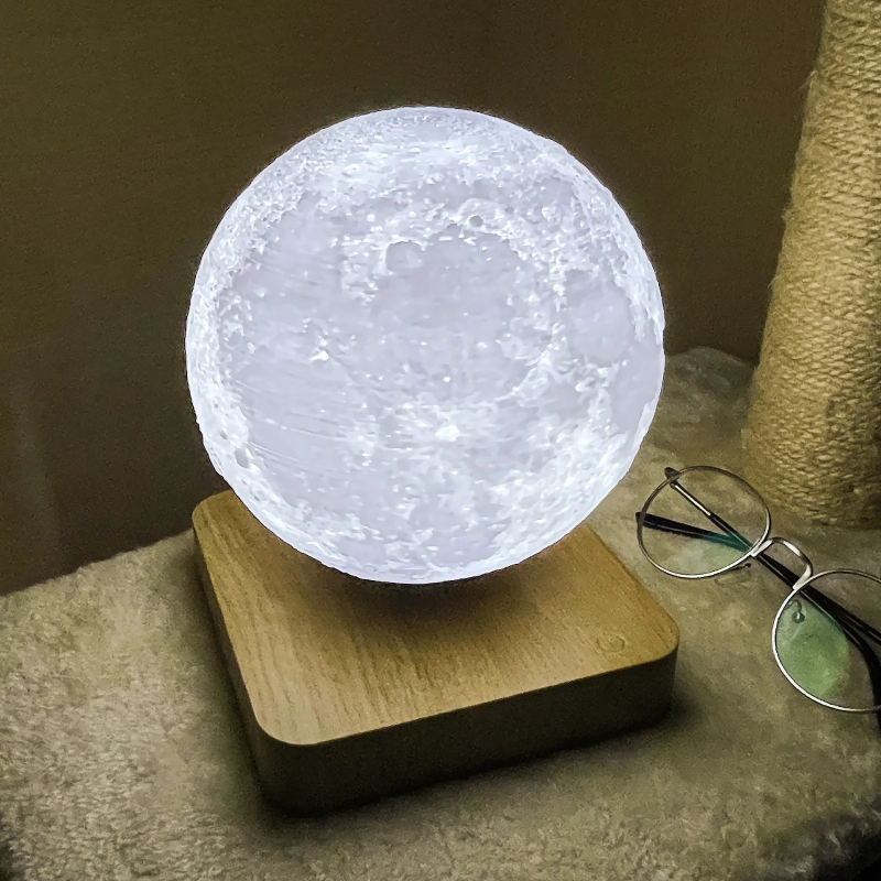 Lampe Lunaire Flottante | Lumière LED Imprimée en 3D, Commande Tactile et à Distance, Lévitation Magnétique
