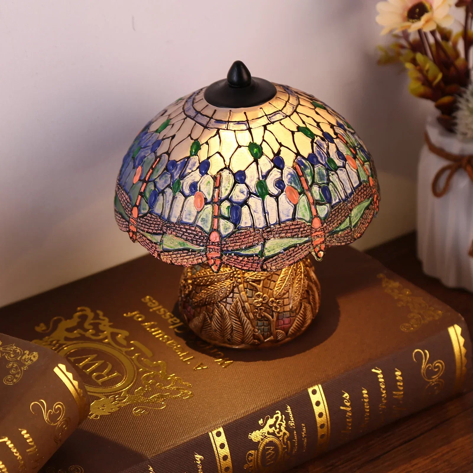 LuxeVintage - Lampe en verre teinté libellule