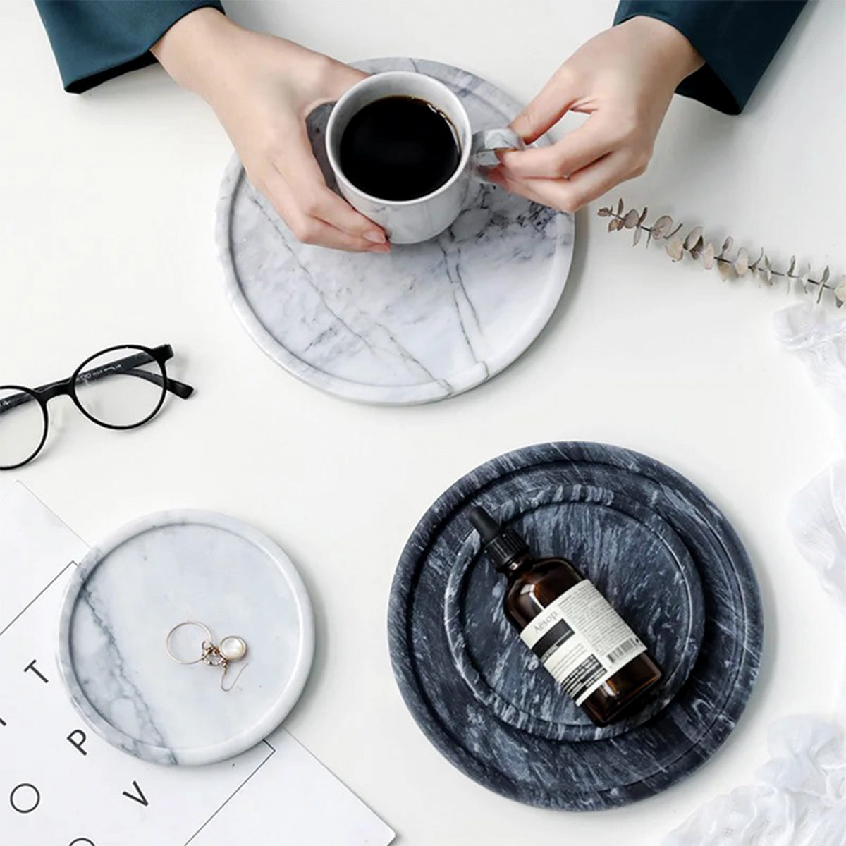 Plateau rond en marbre | Qualité premium pour des présentations de table sophistiquées