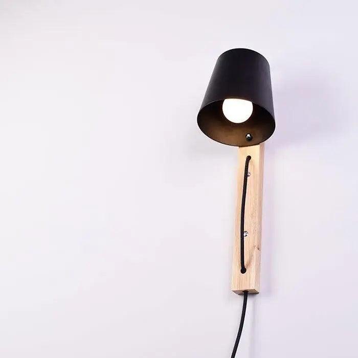 Lampe murale en bois nordique | Finition noire, socle E27, alimentation AC