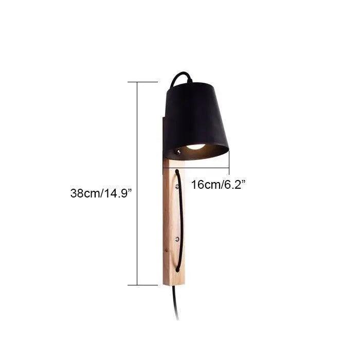 Lampe murale en bois nordique | Finition noire, socle E27, alimentation AC