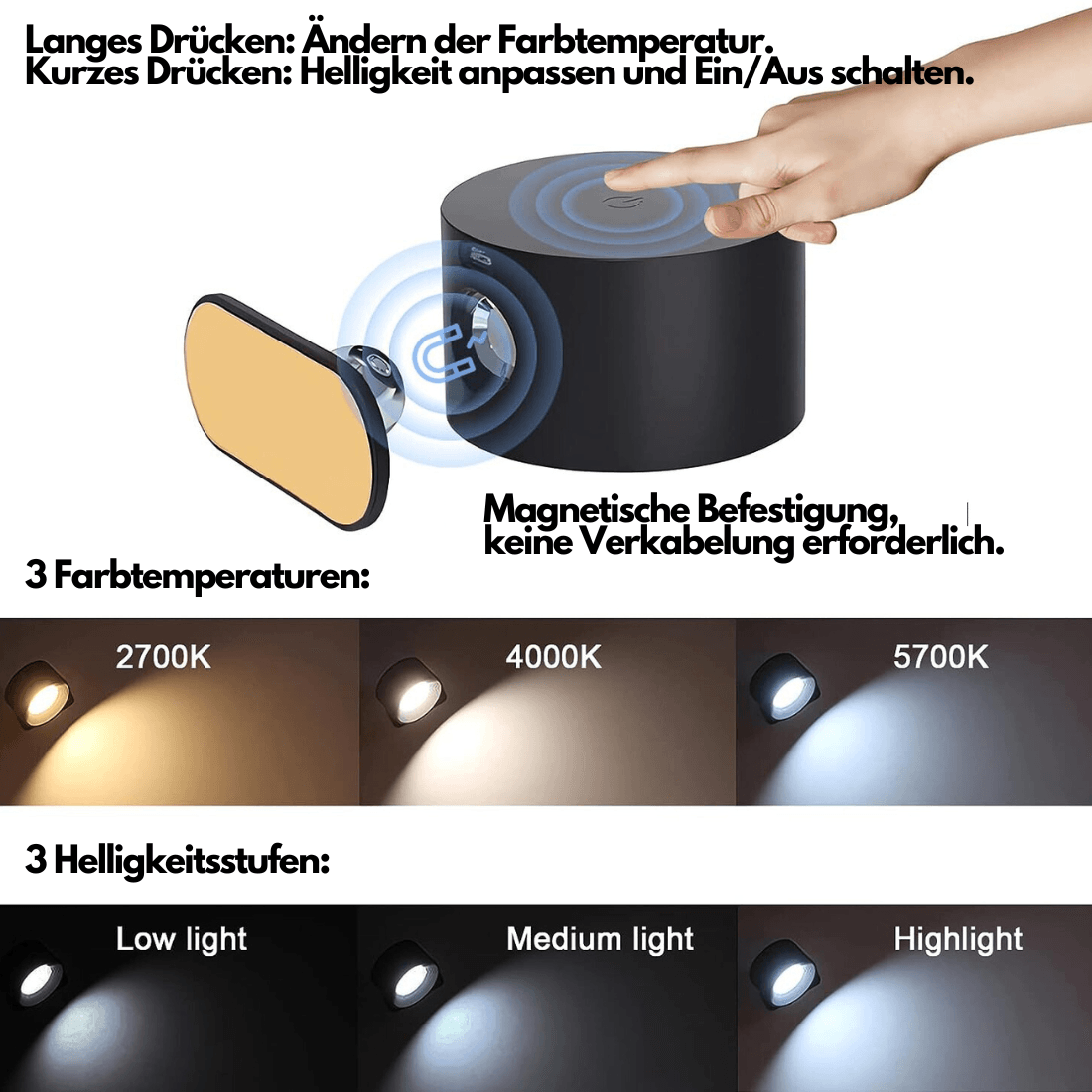 GlowFlex - Lampe Murale Rechargeable | Solution d'éclairage LED polyvalente à 360°