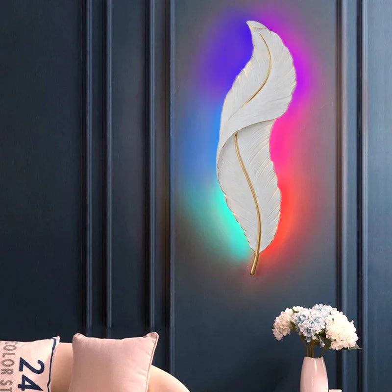 FederAura - Applique murale moderne blanche en plumes
