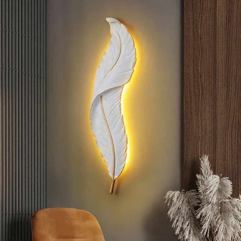 FederAura - Applique murale moderne blanche en plumes
