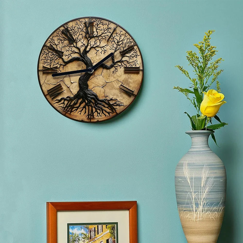 QuietRoots | Horloge Murale Élégante Arbre de Vie