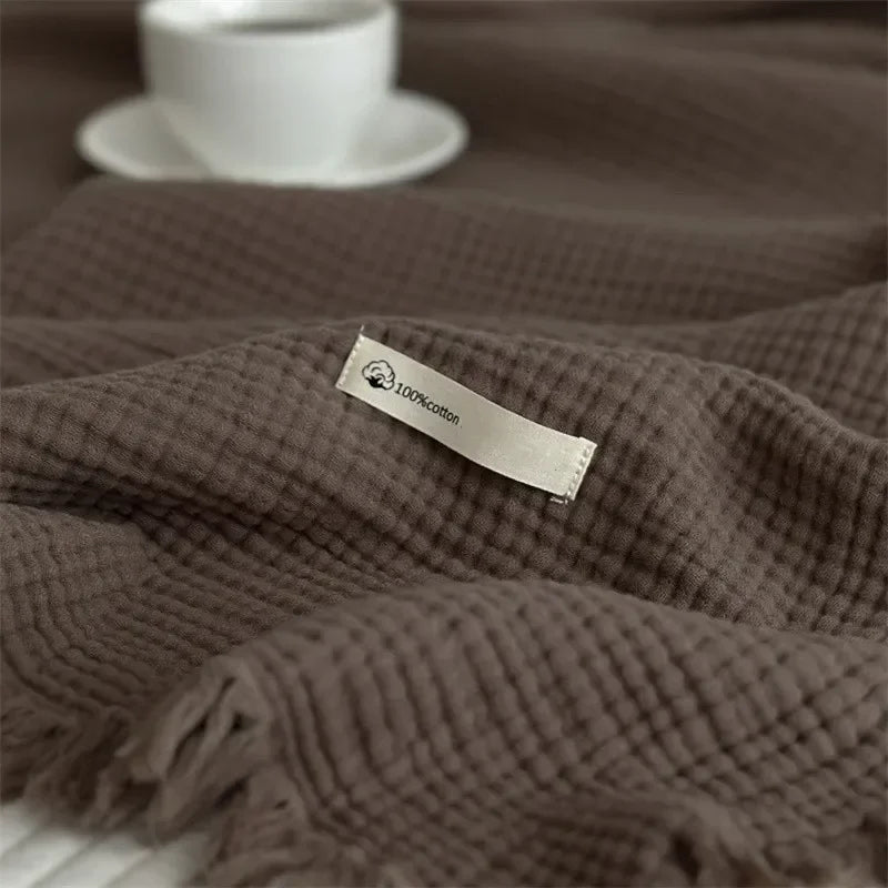 Couverture à franges | Plaid en coton de couleur unie pour canapé