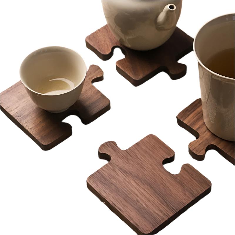 Sous-verres en noyer - Puzzle | Solution de table en bois fonctionnelle et élégante
