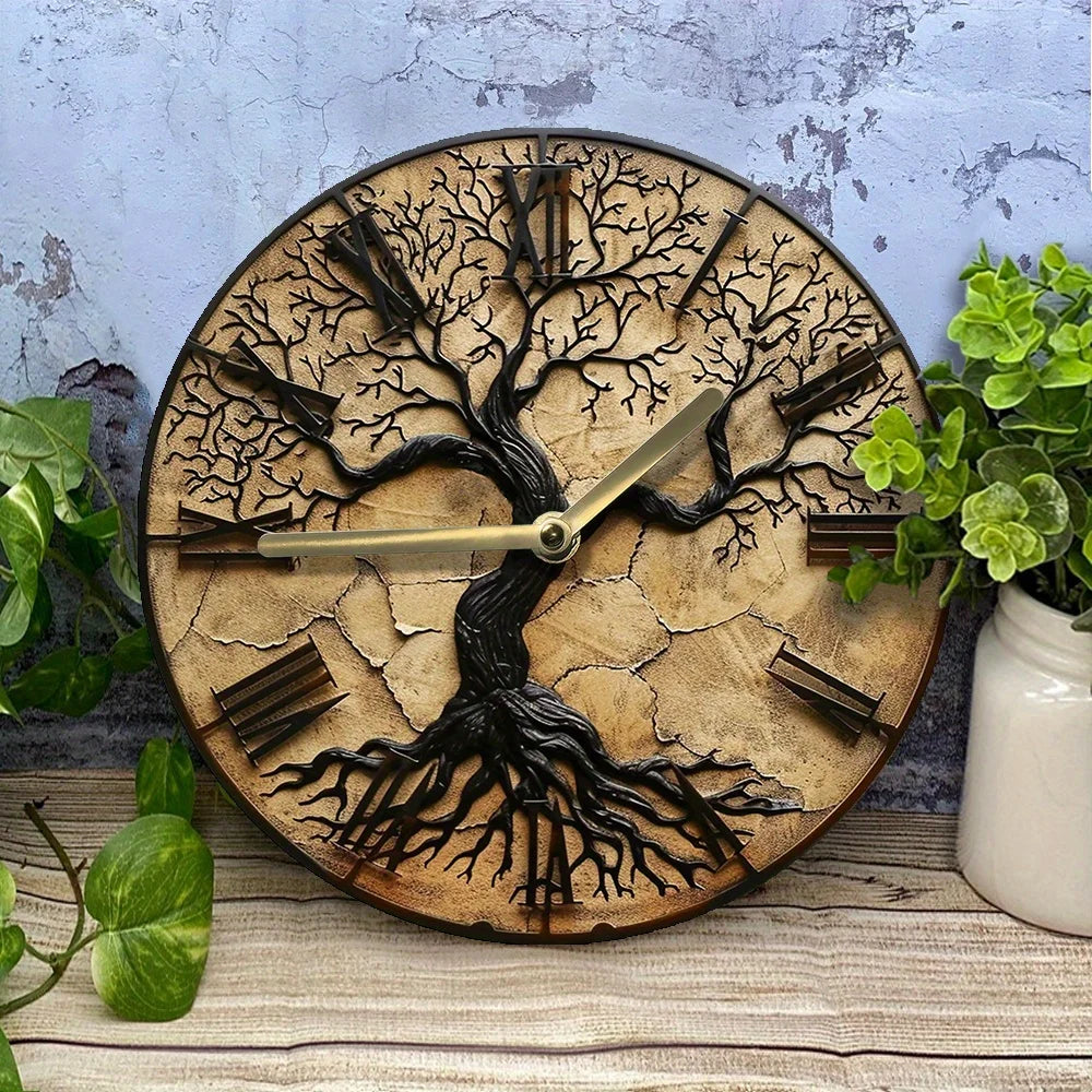 QuietRoots | Horloge Murale Élégante Arbre de Vie