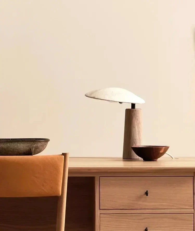 WabiGlow - Lampe de Table en Bois Vintage avec Éclairage LED Zen