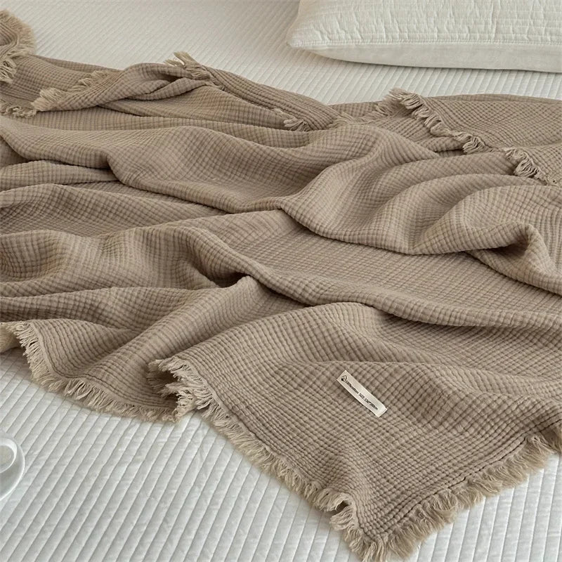 Couverture à franges | Plaid en coton de couleur unie pour canapé