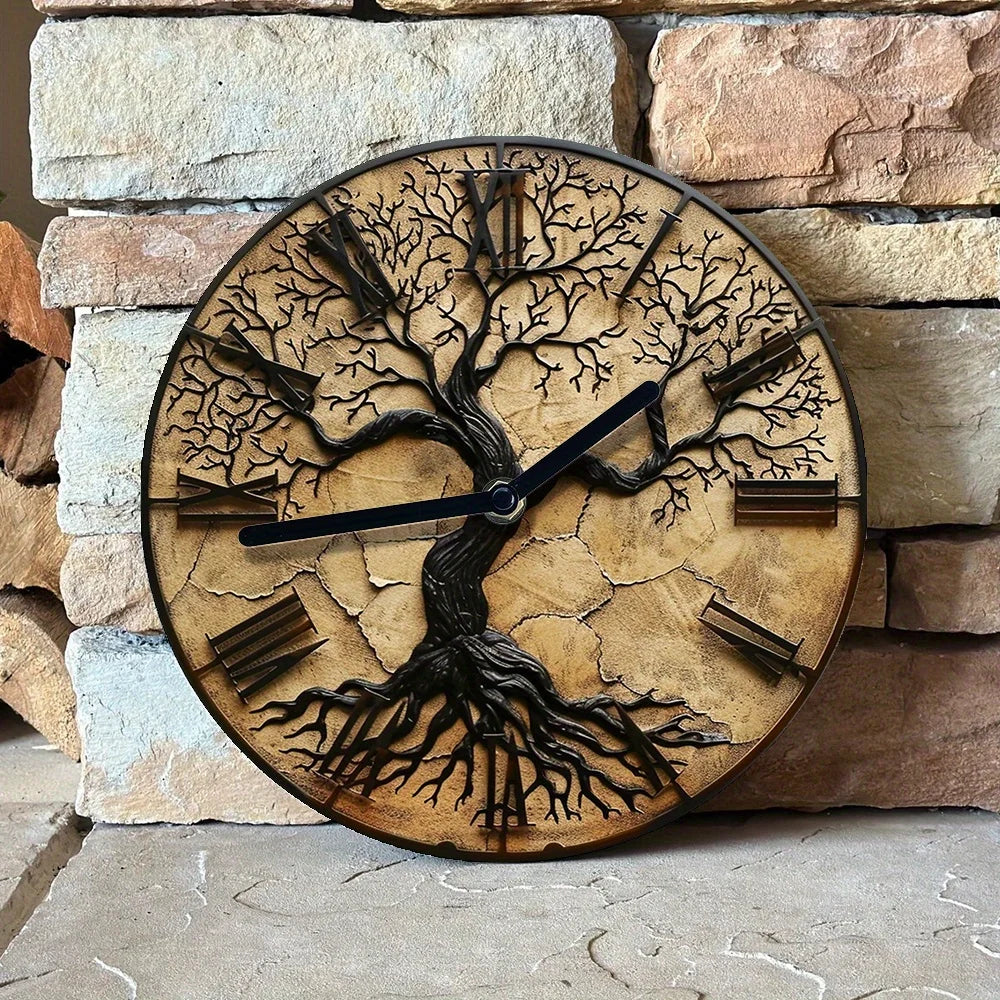 QuietRoots | Horloge Murale Élégante Arbre de Vie