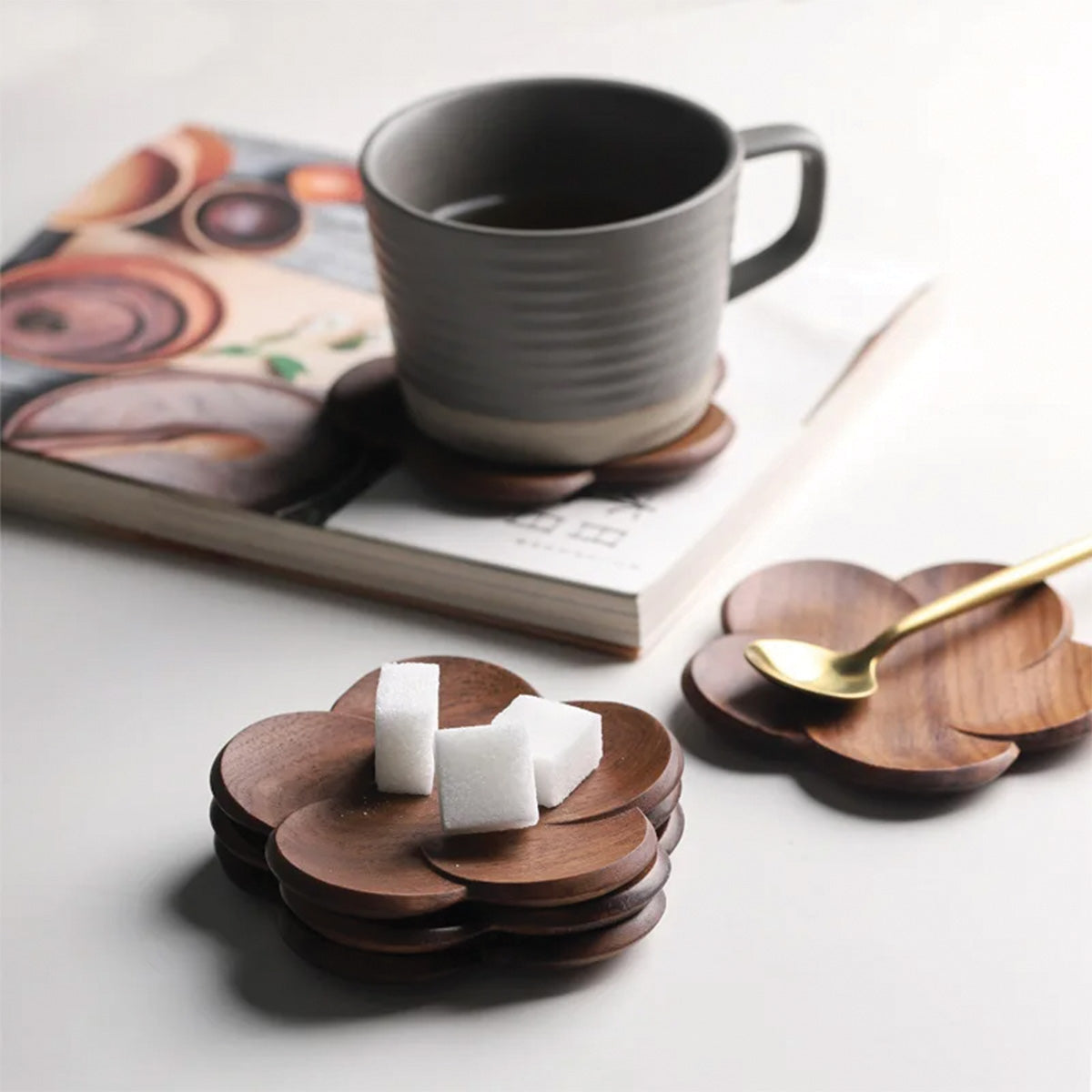Ensemble de sous-verres en noyer | Sous-verres en noyer élégants pour tables stylées