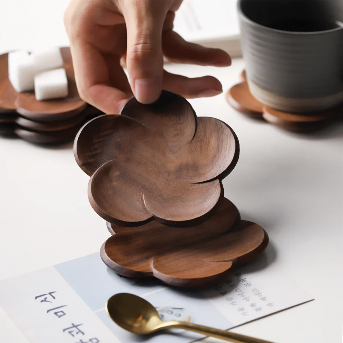 Ensemble de sous-verres en noyer | Sous-verres en noyer élégants pour tables stylées