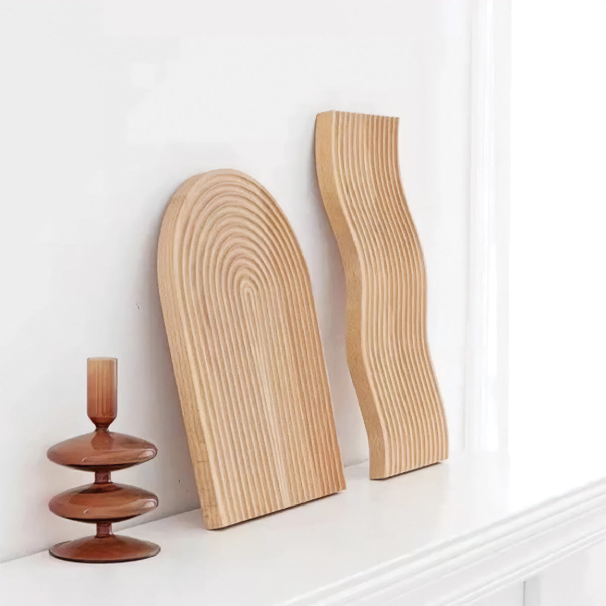 Plateau en Bois Ondulé | Élégant Plateau en Bois Naturel, Accessoire de Maison Stylé