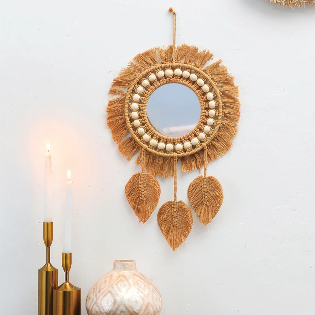 Miroirs en macramé avec perles | Décoration d'intérieur bohème chic